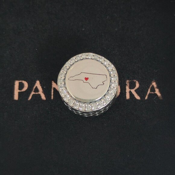 Pandora North Carolina Map Bead Charm Bracelet Pendant S925 Silver with box - Picture 1 of 7